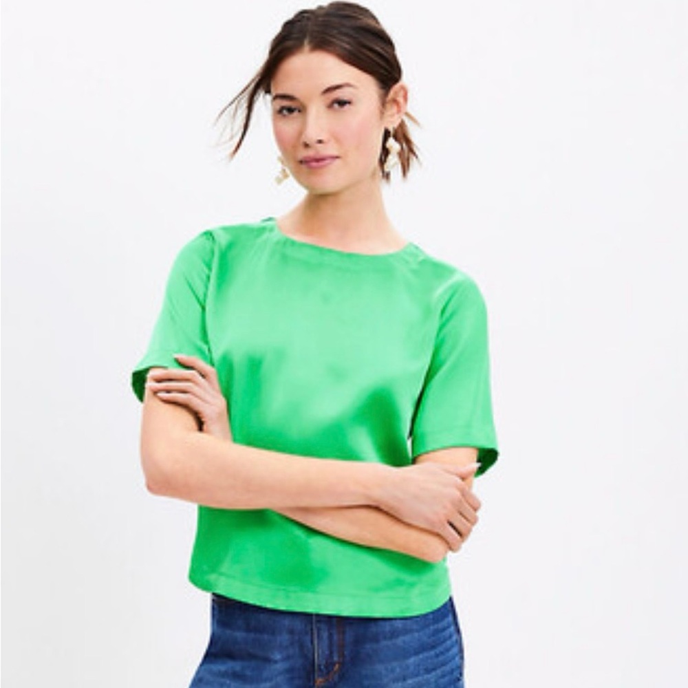 LOFT Green Satin Blouse NWT